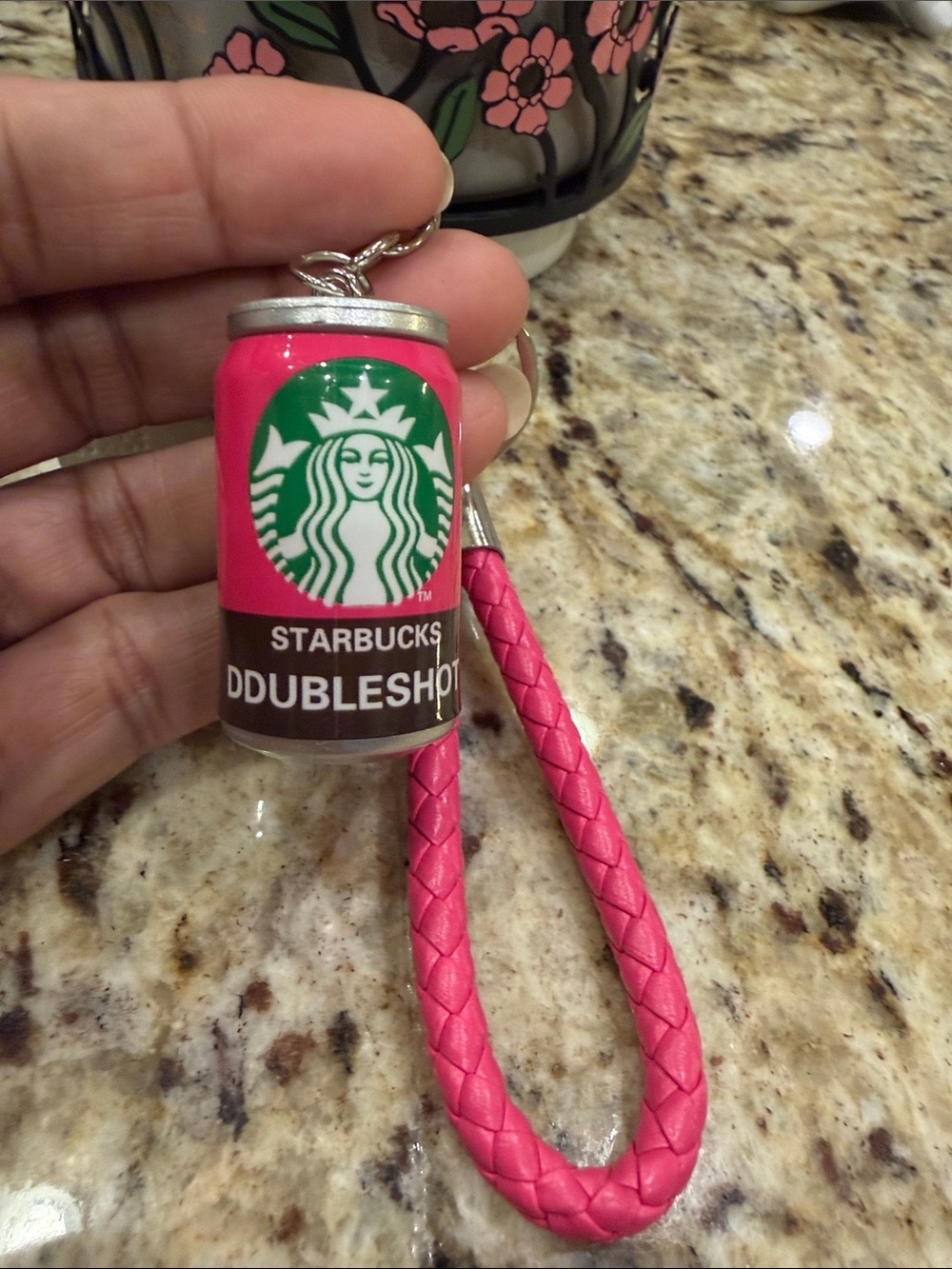 NWT Starbucks Doubleshot Bag Charm / Keychain with Pink Braided Strap